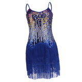 Maxbell Women's Strap Latin Dance Dress Sequin Tassel Rhythm Ballroom Skirt Navy