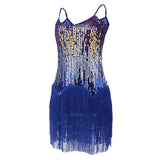 Maxbell Women's Strap Latin Dance Dress Sequin Tassel Rhythm Ballroom Skirt Navy