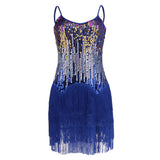 Maxbell Women's Strap Latin Dance Dress Sequin Tassel Rhythm Ballroom Skirt Navy