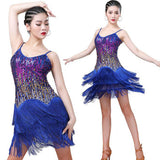 Maxbell Women's Strap Latin Dance Dress Sequin Tassel Rhythm Ballroom Skirt Navy