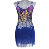 Maxbell Women's Strap Latin Dance Dress Sequin Tassel Rhythm Ballroom Skirt Navy