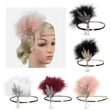 1920s Feather Headband Flapper Headpiece Fancy Headdress Fascinator Black Silver