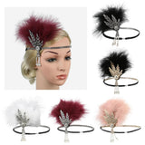 Max 1920s Feather Headband Flapper Headpiece Fancy Headdress Fascinator Black Silver