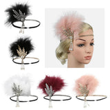Max 1920s Feather Headband Flapper Headpiece Fancy Headdress Fascinator Black Silver