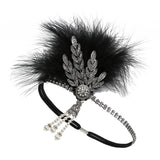 Max 1920s Feather Headband Flapper Headpiece Fancy Headdress Fascinator Black Silver