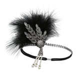 Max 1920s Feather Headband Flapper Headpiece Fancy Headdress Fascinator Black Silver