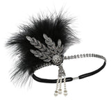 Max 1920s Feather Headband Flapper Headpiece Fancy Headdress Fascinator Black Silver