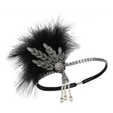 Max 1920s Feather Headband Flapper Headpiece Fancy Headdress Fascinator Black Silver