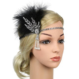 Max 1920s Feather Headband Flapper Headpiece Fancy Headdress Fascinator Black Silver