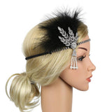 Max 1920s Feather Headband Flapper Headpiece Fancy Headdress Fascinator Black Silver