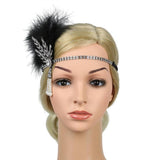 Max 1920s Feather Headband Flapper Headpiece Fancy Headdress Fascinator Black Silver