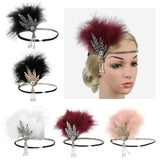 Max 1920s Feather Headband Flapper Headpiece Fancy Headdress Fascinator Black Silver