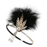 1920s Feather Headband Flapper Headpiece Fancy Headdress Fascinator Black Golden