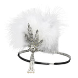 Max Maxb 1920s Feather Headband Flapper Headpiece Fancy Headdress Fascinator White