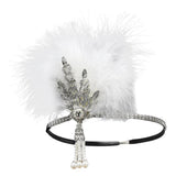 Max Maxb 1920s Feather Headband Flapper Headpiece Fancy Headdress Fascinator White