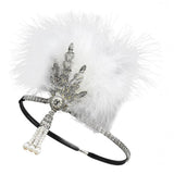 Max Maxb 1920s Feather Headband Flapper Headpiece Fancy Headdress Fascinator White