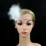 Max Maxb 1920s Feather Headband Flapper Headpiece Fancy Headdress Fascinator White