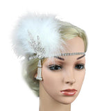 Max Maxb 1920s Feather Headband Flapper Headpiece Fancy Headdress Fascinator White