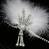 Max Maxb 1920s Feather Headband Flapper Headpiece Fancy Headdress Fascinator White