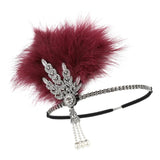 1920s Feather Headband Flapper Headpiece Fancy Headdress Fascinator Red