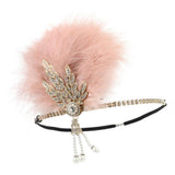 Max Maxb 1920s Feather Headband Flapper Headpiece Fancy Headdress Fascinator Pink