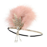 Max Maxb 1920s Feather Headband Flapper Headpiece Fancy Headdress Fascinator Pink