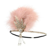 Max Maxb 1920s Feather Headband Flapper Headpiece Fancy Headdress Fascinator Pink