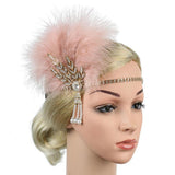 Max Maxb 1920s Feather Headband Flapper Headpiece Fancy Headdress Fascinator Pink