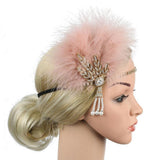 Max Maxb 1920s Feather Headband Flapper Headpiece Fancy Headdress Fascinator Pink