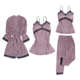 Max 4pcs Womens Kimono Style Plush Robe Nightdress Non-Slip Nightwear Pink L