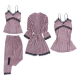 Max 4pcs Womens Kimono Style Plush Robe Nightdress Non-Slip Nightwear Pink L