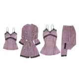 Max 4pcs Womens Kimono Style Plush Robe Nightdress Non-Slip Nightwear Pink L