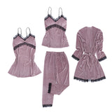 Max 4pcs Womens Kimono Style Plush Robe Nightdress Non-Slip Nightwear Pink L