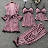 Max 4pcs Womens Kimono Style Plush Robe Nightdress Non-Slip Nightwear Pink L