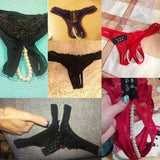 Maxbell Women Sexy Pearl Massage Lingerie Lace Thong G-String Pantiy Briefs White