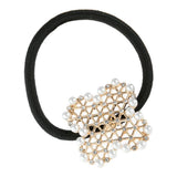 Maxbell Pearl Flower Elastic Hair Ties Band Golden