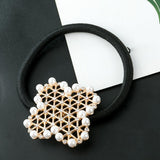 Maxbell Pearl Flower Elastic Hair Ties Band Golden