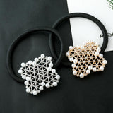 Maxbell Pearl Flower Elastic Hair Ties Band Golden
