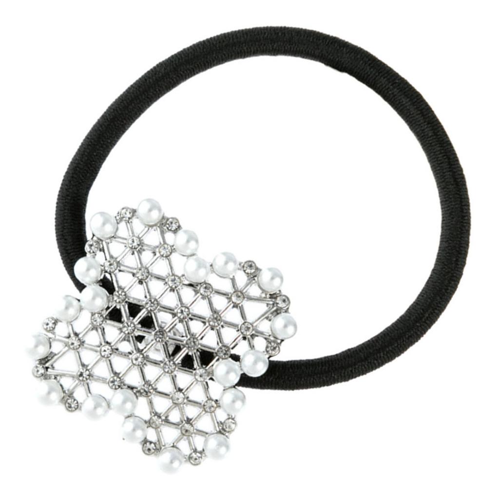 Pearl Flower Elastic Hair Ties Band Silver