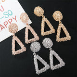 Max Maxb Vintage Geometric Big Drop Earring for Women Metal Dangle Jewelry Silver
