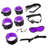 Maxbell Couples Under Bed Restraint Strap with Fur Hand&Anklecuffs & Ball Gag Purple