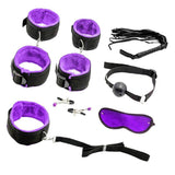 Maxbell Couples Under Bed Restraint Strap with Fur Hand&Anklecuffs & Ball Gag Purple