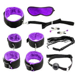 Maxbell Couples Under Bed Restraint Strap with Fur Hand&Anklecuffs & Ball Gag Purple