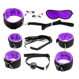 Maxbell Couples Under Bed Restraint Strap with Fur Hand&Anklecuffs & Ball Gag Purple