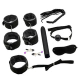 Maxbell 8pcs Couples Adult Toys Plush Handcuffs Strap Whip Rope Bandage Set Black