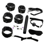 Maxbell 8pcs Couples Adult Toys Plush Handcuffs Strap Whip Rope Bandage Set Black