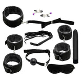 Maxbell 8pcs Couples Adult Toys Plush Handcuffs Strap Whip Rope Bandage Set Black