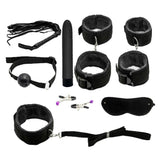 Maxbell 8pcs Couples Adult Toys Plush Handcuffs Strap Whip Rope Bandage Set Black