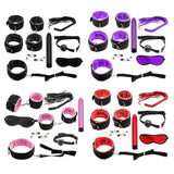 Maxbell 8pcs Couples Adult Toys Plush Handcuffs Strap Whip Rope Bandage Set Black