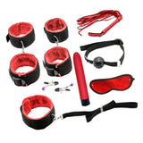 Maxbell 8pcs Couples Adult Toys Plush Handcuffs Strap Whip Rope Bandage Set Red